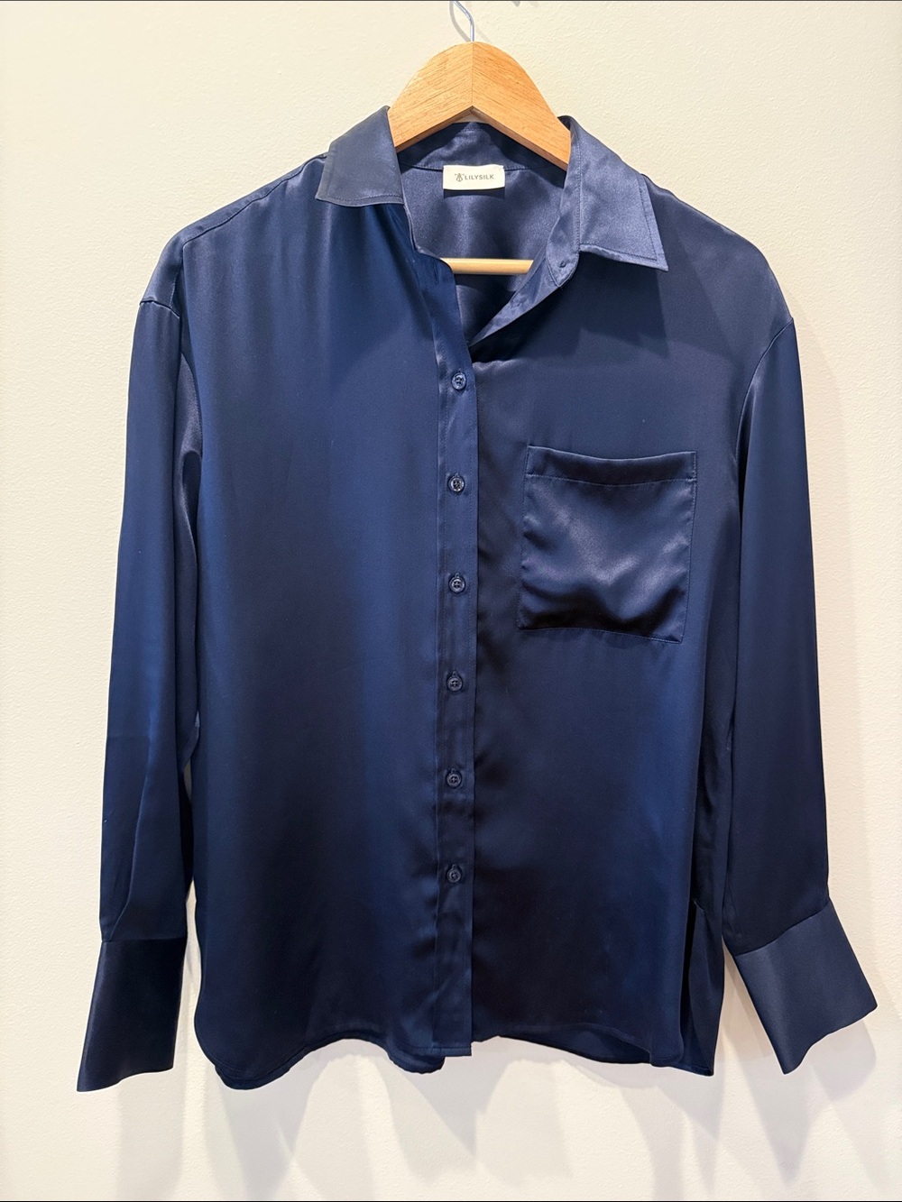 LILYSILK Navy Bkue Silk Shirt Size Small